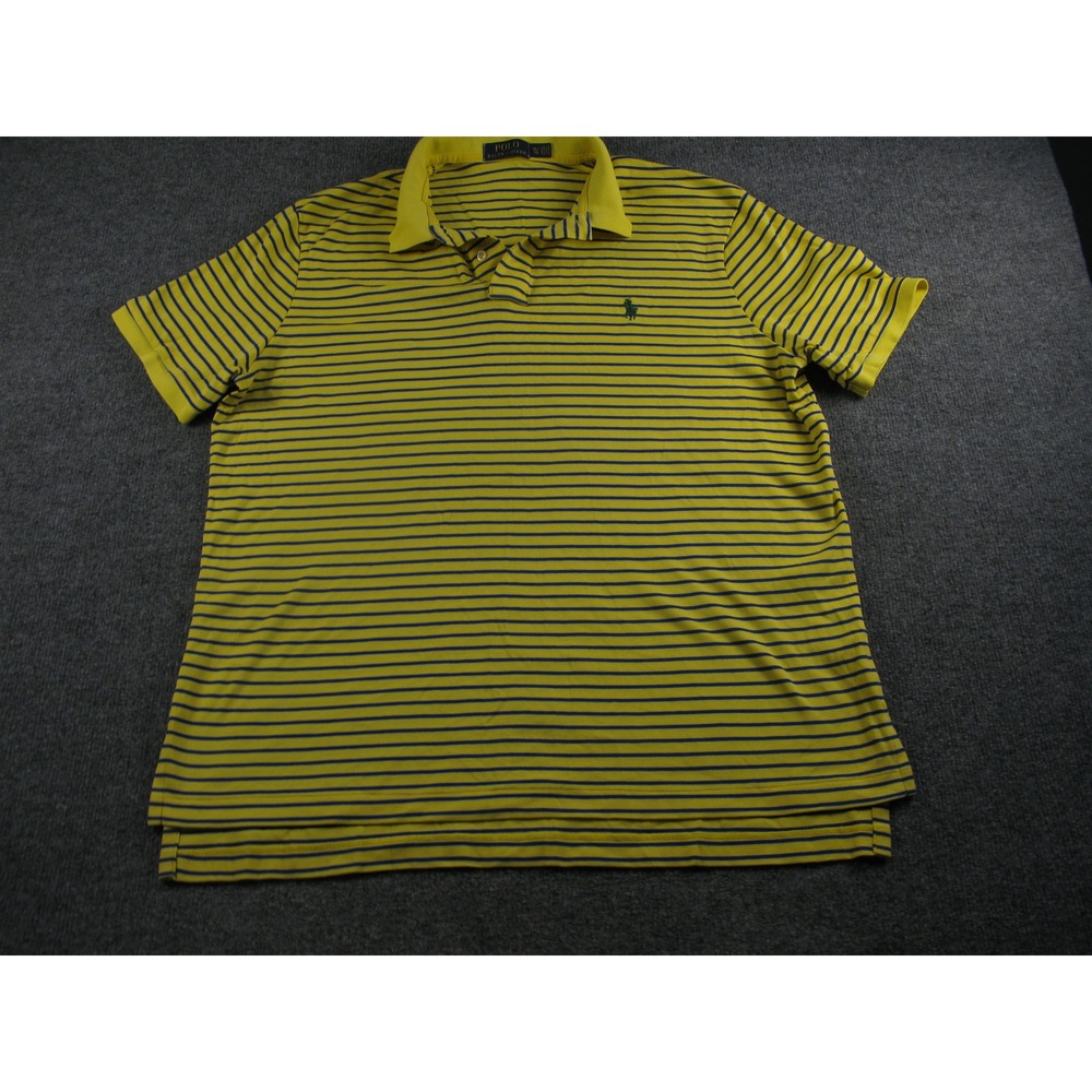 Polo Ralph Lauren Mens XL Yellow Navy Blue Striped Short Sleeve Polo Shirt 2126